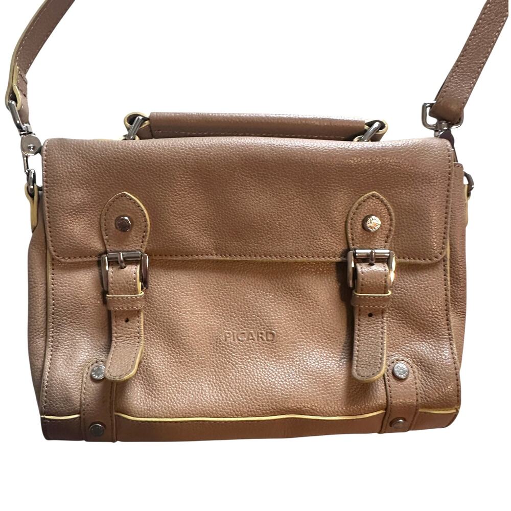 Picard Germany Taupe Leather Messenger Bag Buckle Accents Crossbody Satchel